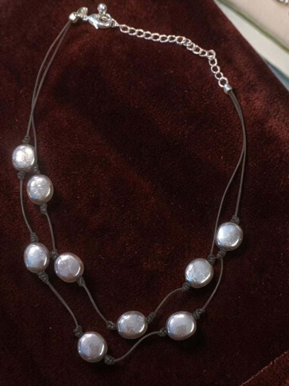 Chico's Two Strand Silver Tone Coin Bead Necklace